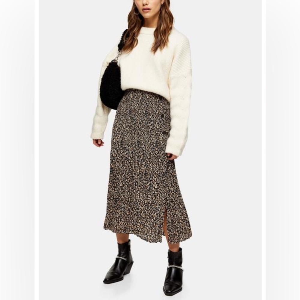 Topshop Animal Print Midi Skirt with Slits